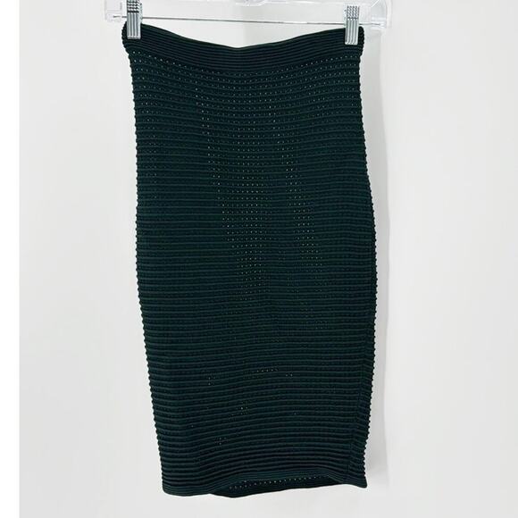 BEBE GREEN open KNIT SKIRT Richly textured bodycon midi form fitting - Picture 3 of 4